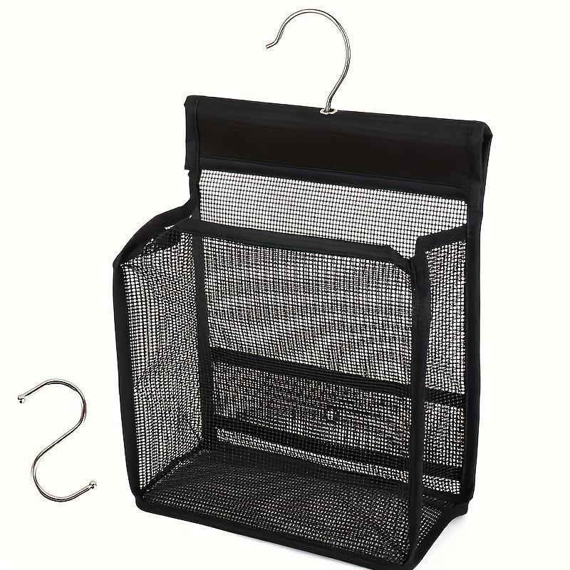 [1 Mesh Shower Hook] 1 Multi-Functional Mesh Shower Storage Hook, Black | Easy to Install, Hanging Bathroom Basket, Kitchen Organizer Bag | Suitable for Bathrooms, Kitchens, Bedrooms, Living Rooms