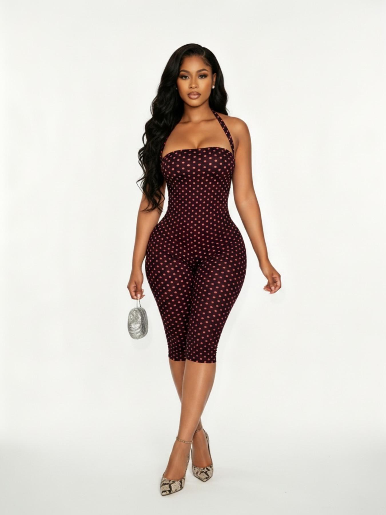 Women's Polka Dot Sleeveless Halter Bodycon Fit Long Pants, Elegant Retro Chic Style, Perfect for Daily Commute and Dates Women's Polka Dot Sleeveless Halter Bodycon Fit Long Pants, Elegant Retro Chic Style, Perfect for Daily Commute and Dates