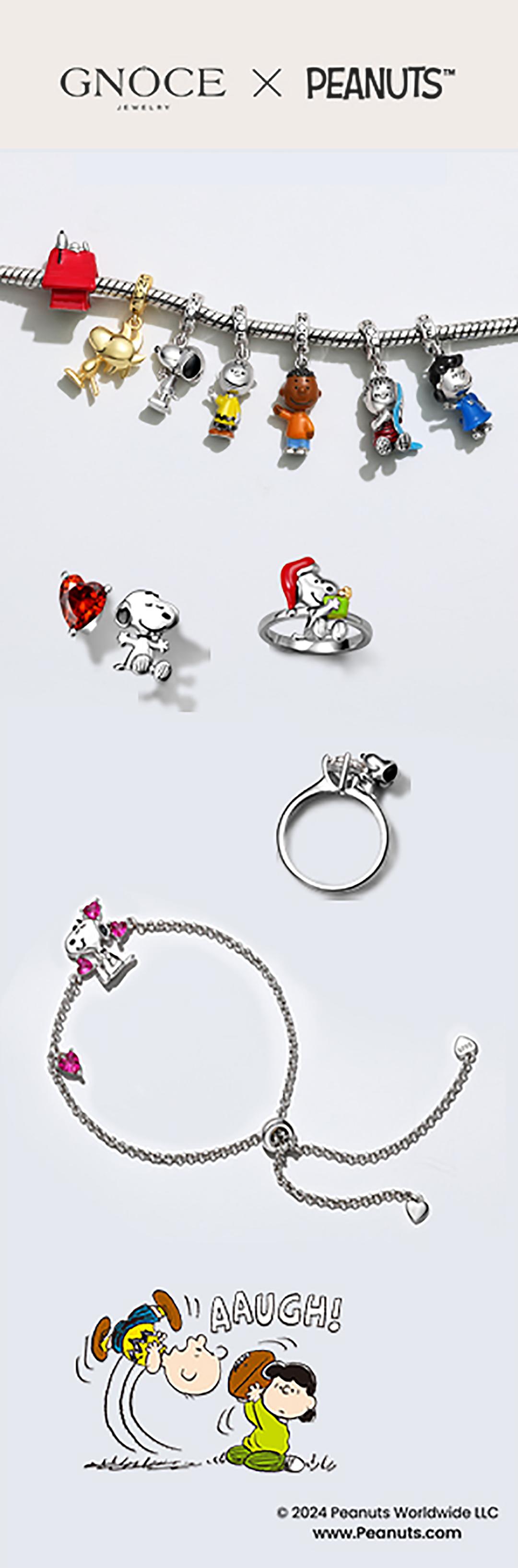 GNOCE Peanuts Collab Bracelet for Women Girls Love Heart Snoopy Dainty Adjustable Slider Bracelet for Her, Halloween Mother's Day Jewelry Valentine's Day Gift, Tarnish Free and 365 Days Warranty SpringStatements