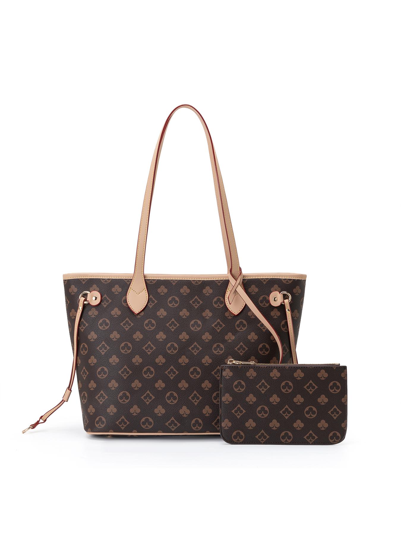 2 Piece Set Fashion Tote Bag, European and American Print, Large Capacity Commuter Handbag, Women's Outdoor Travel Shopping Bag, Shoulder Crossbody Bag
