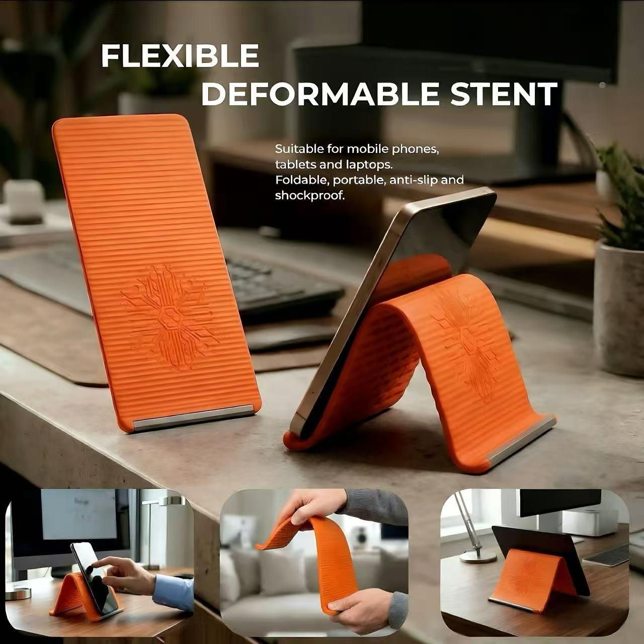 Portable foldable silicone phone holder Mount, can be bent into any shape freely, adjustable stand at multiple angles, non slip desktop base, water cup heating pad, suitable for mobile phones, tablets, laptops, portable travel, outdoor, and office use