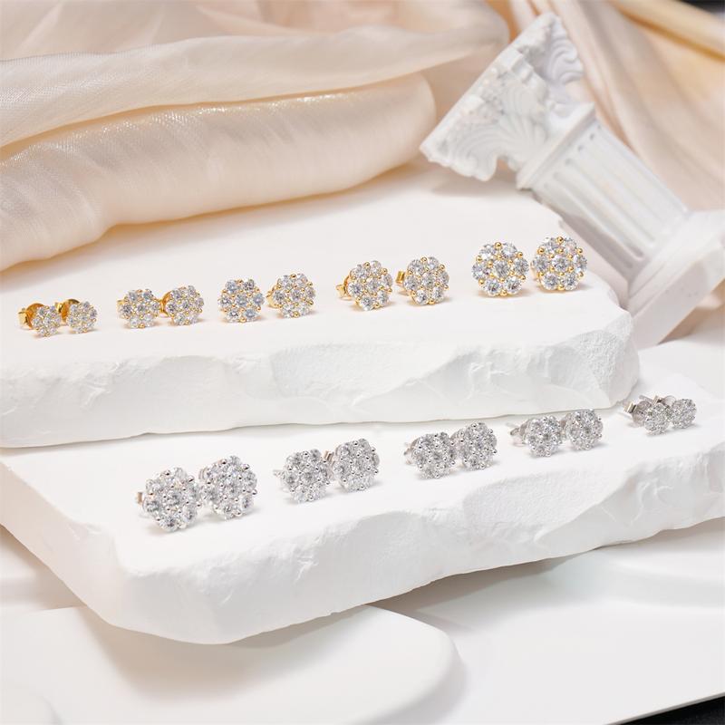 Delzzad S925 D Color VVS Synthetic Moissanite Flower Stud Earrings Mother's Day Gifts Jewelry