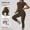 2-Piece Set Soft Moisture-Wicking Round Neck Short Sleeve Top & Elastic Yoga Pants, Comfortable Sportswear for Fitness, Running, Outdoor Activities, Workout Sets Women