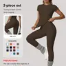 2-Piece Set Soft Moisture-Wicking Round Neck Short Sleeve Top & Elastic Yoga Pants, Comfortable Sportswear for Fitness, Running, Outdoor Activities, Workout Sets Women