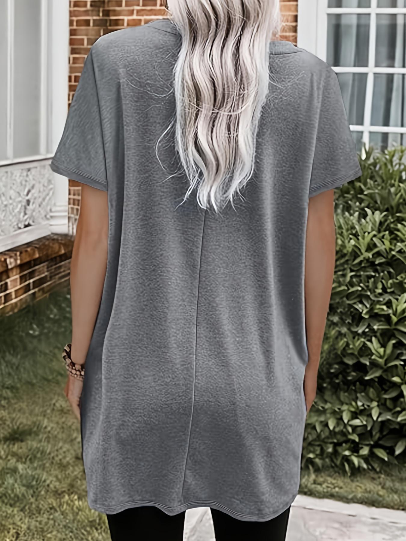 Women's Plain Pocket   Tee, Casual Short Sleeve T-shirt for Daily Wear, Ladies Loungewear Tops for All Seasons