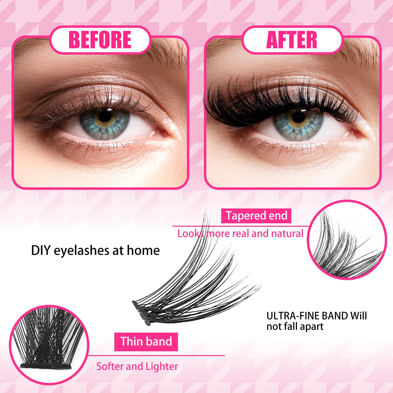 Lash Clusters Kit, Eyelash Clusters Lashes Natural, DIY Lash Extension Kit Self Adhesive False Eyelash,Eyelash Clusters Eyelash Bond Glue Remover Tweezers,False Eyelashes Kit, Eyelash Extensions Kit, Lashes Clusters Kit,30D 40D 60D 80D,D Curl Wide Band