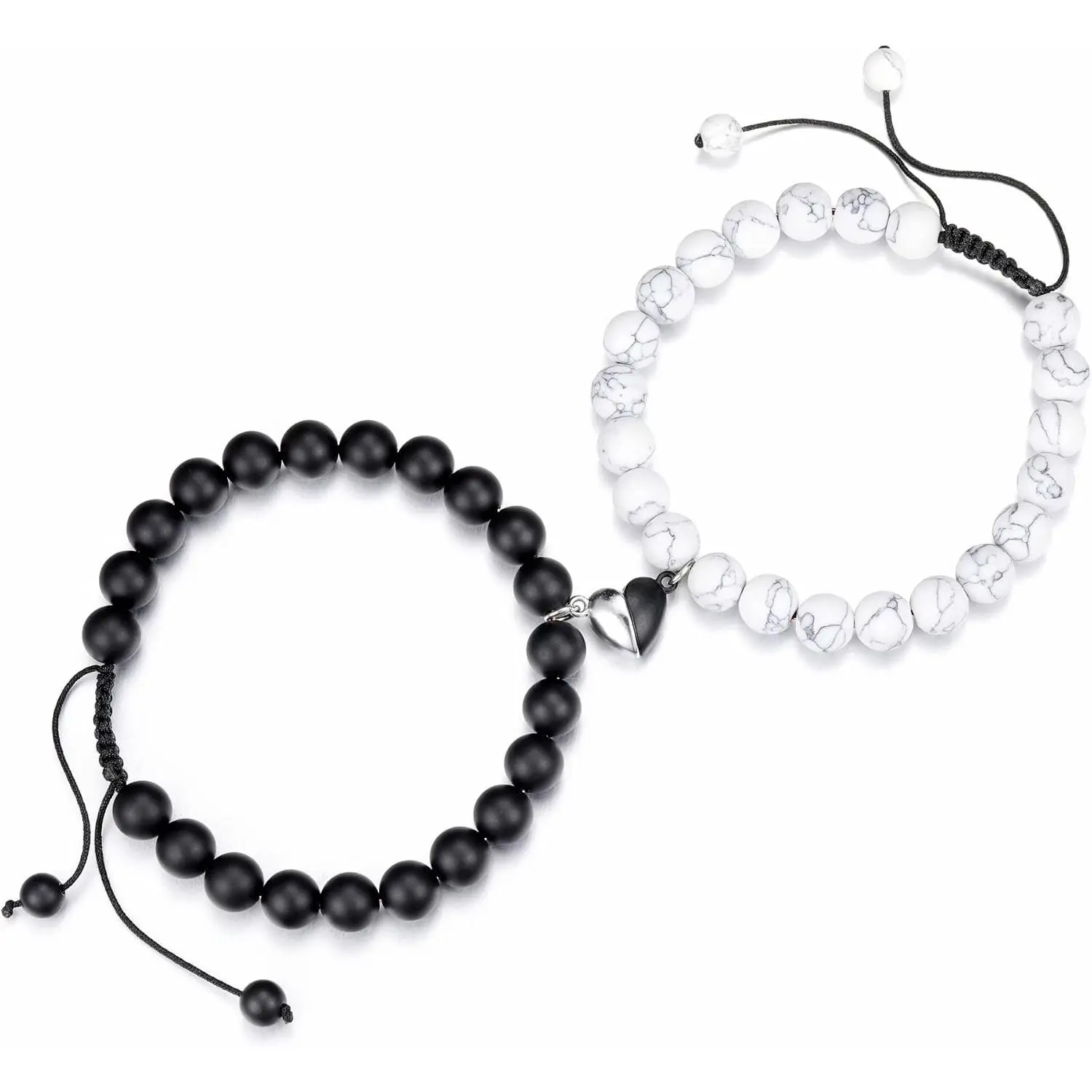 Couples Bracelets Him and Her Matching Heart Bracelets for Couple | 8mm  Stone Beads   Stretch Bracelet Adjustable for Him Hers  Lovers   Friendship