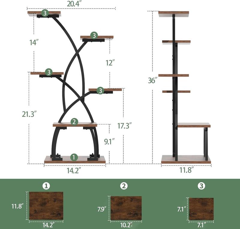 POZILAN Plant Stand Indoor with Grow Lights - 6 Tiered Plant Shelf Indoor, 36“ Corner Plant Shelves for Indoor Plants Multiple, Metal Curved Plant Flower Holder Display Rack for Patio, Balcony, Home Decor Room Gift