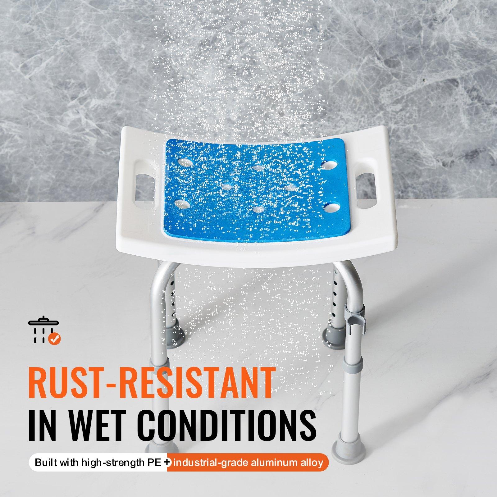 【DealsForYouDays】VEVOR Adjustable Height Shower Chair with Height Adjuster & Seat Cushion, Non-Slip Tub Bench for Elderly, 350 LBS Capacity