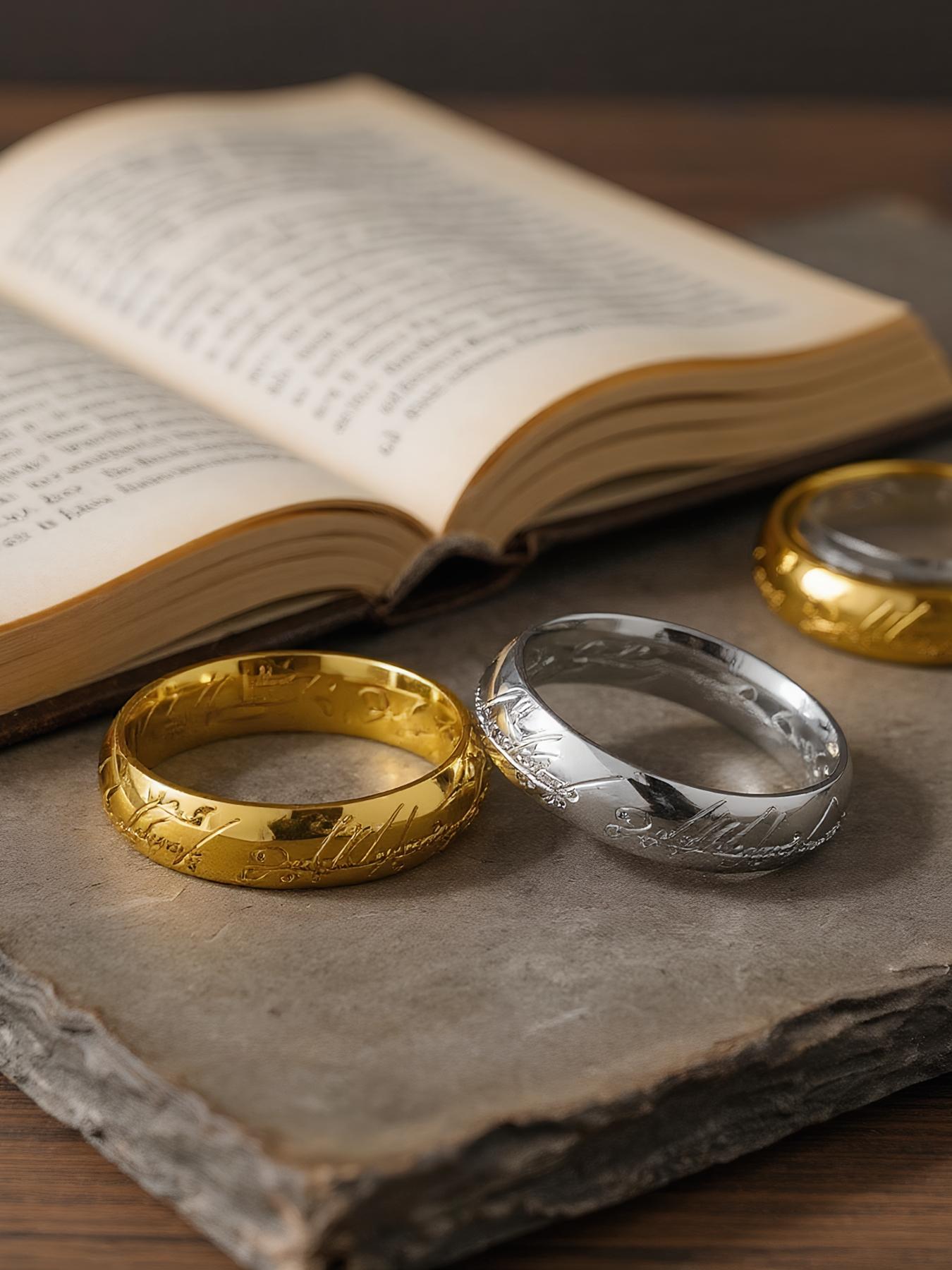3-piece set of "The Lord of the Rings" themed, Instagram-style engraved rings, including men's and women's styles # Jewelry / Stainless Steel / Colorfast / Hypoallergenic / Couple / Festival / Party / Ideal Gift