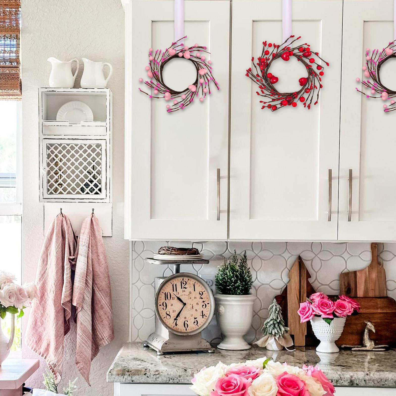 10-inch Valentine's Day wreath candlestick with small wreaths featuring red and pink hearts; suitable for dining table, window, and home Valentine's Day decorations, Home Decor Ornaments