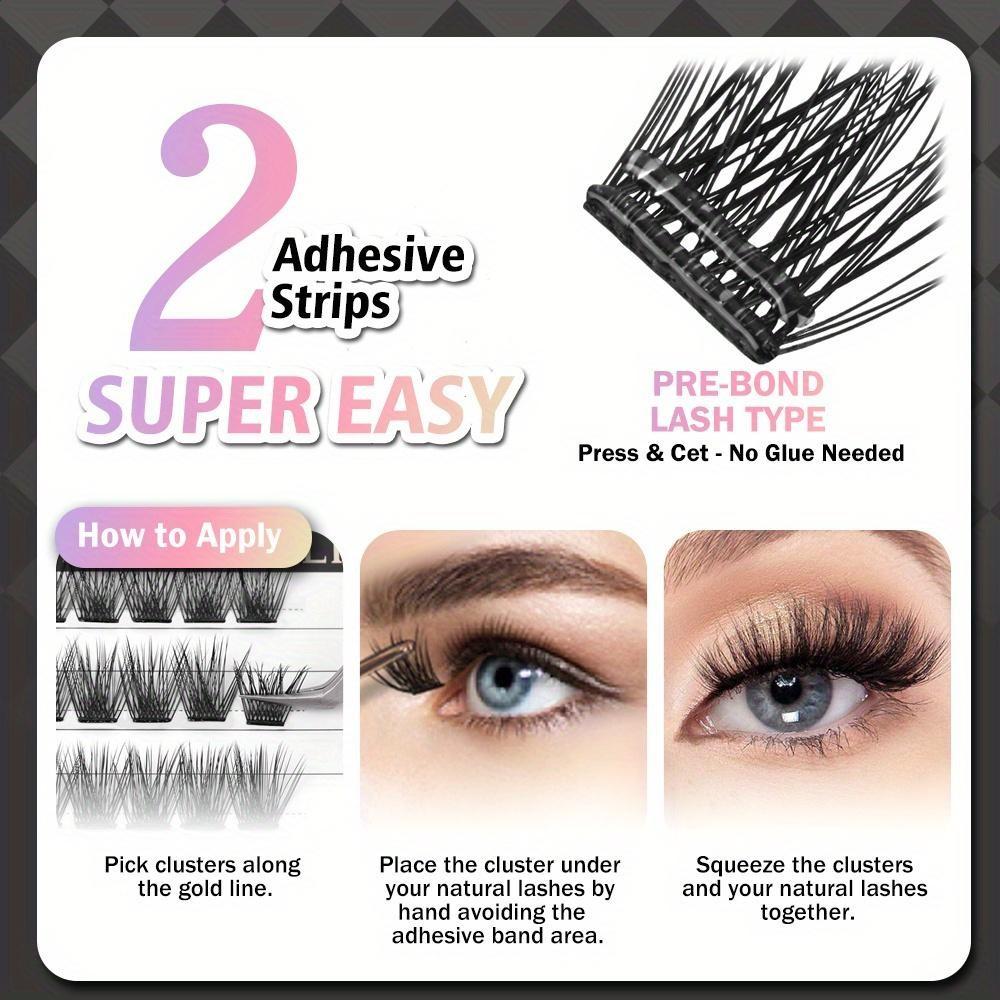 156/157pcs Self-Adhesive False Eyelashes Set, Glueless Lashes, Natural Thick Clusters, Glue-Free, Various Sizes, C/d Curl, Cat Eye Style, Quick Makeup Application