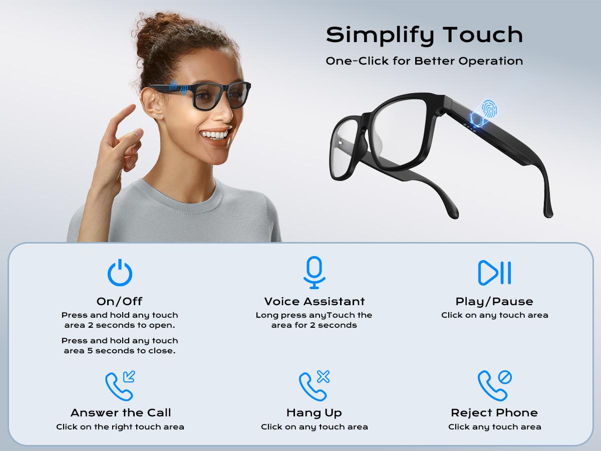 Woman& Man Gift, Smart Glasses, Wireless Headphone, for Music & Calls, Anti-blue Light Glasses, Voice Assistant, Bluetooth Hands-Free eyeglass for Sport, Fashionable, Suitable for Office, Driving and Outdoors, Summer, Smart Summer Gear