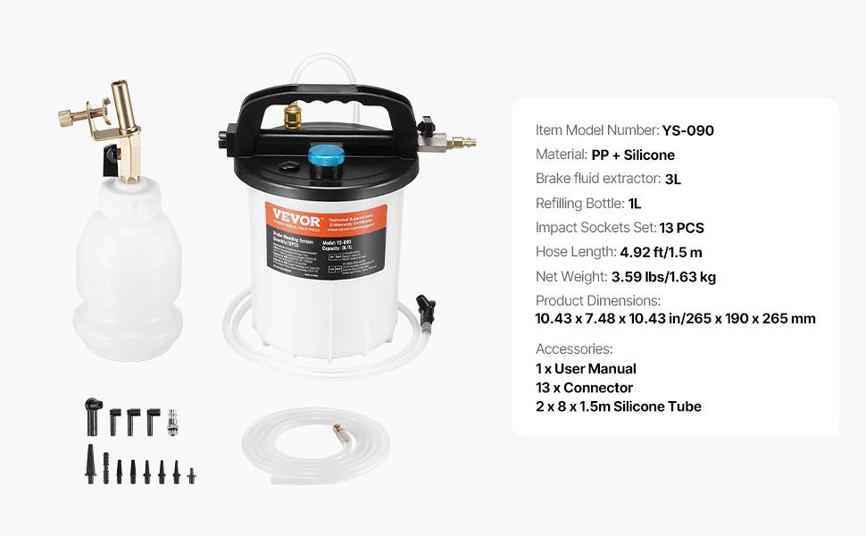 VEVOR Brake Bleeder Kit, 3L Brake Fluid Extractor with 1L Siphon Refilling Bottle 13 Hose Connectors, Complete Brake Fluid Bleeder Kit with Extended Silicone Hose Handle, Fit for Most Vehicles VEVOR Brake Bleeder Kit, 3L Brake Fluid Extractor with 1L Siphon Refilling Bottle 13 Hose Connectors, Complete Brake Fluid Bleeder Kit with Extended Silicone Hose Handle, Fit for Most Vehicles