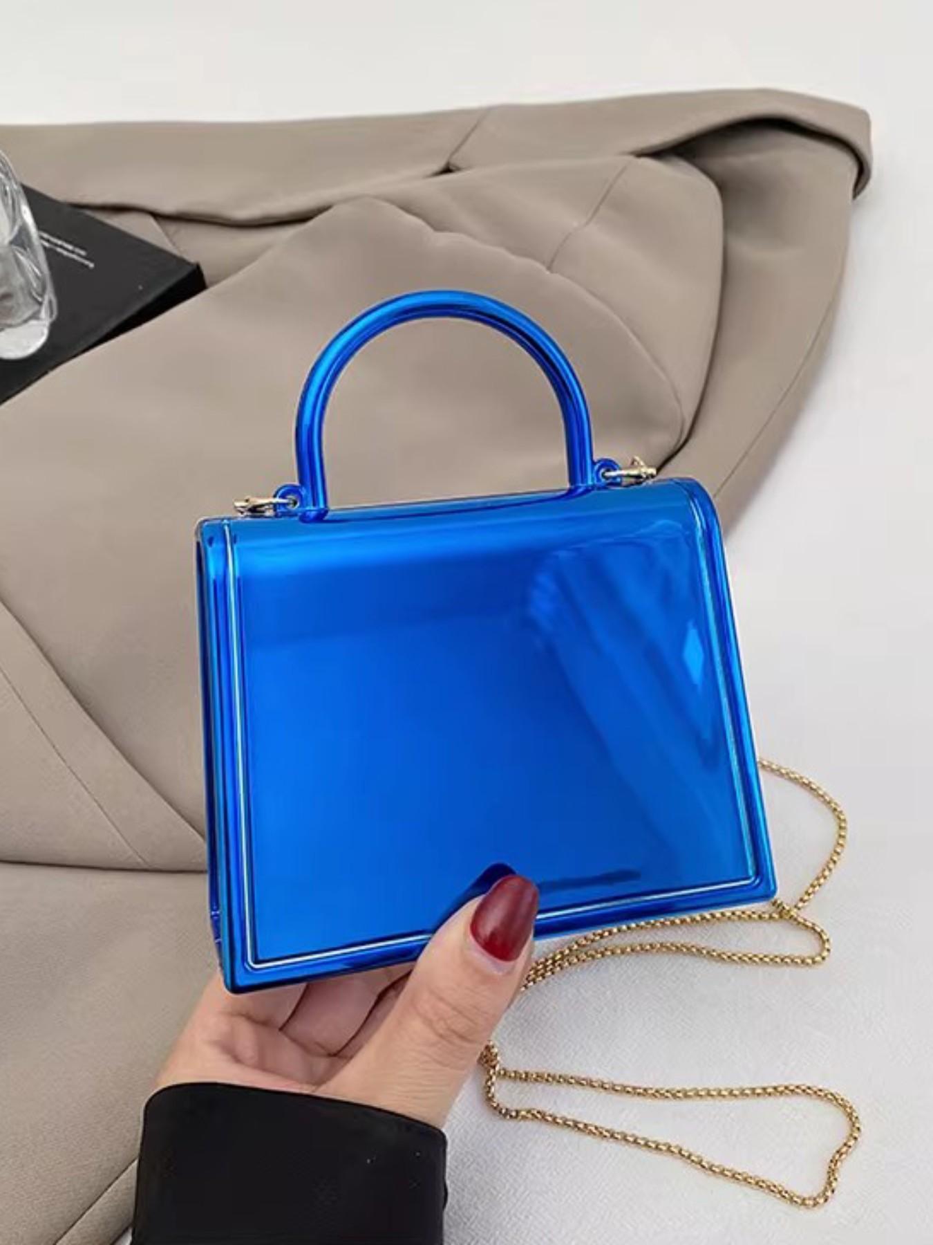 Spring Summer Glossy Acrylic Mini Bag, Kelly Platinum Small Square Bag, Party Handbag, Retro Lock Clutch, Lady Chain Wallet, Evening Box Bag