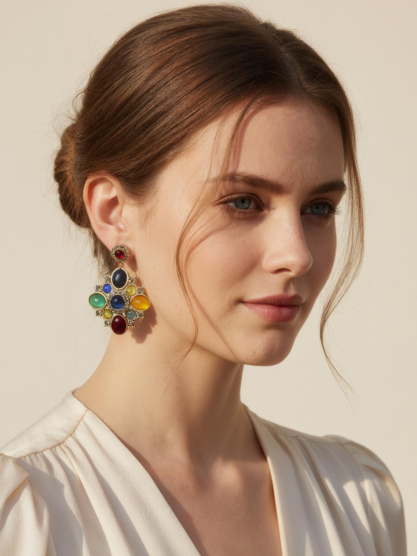 1 pair of fashionable and elegant red Baroque flower shaped earrings, suitable for daily commuting, vacation and dating, and also a surprising and exquisite small gift.