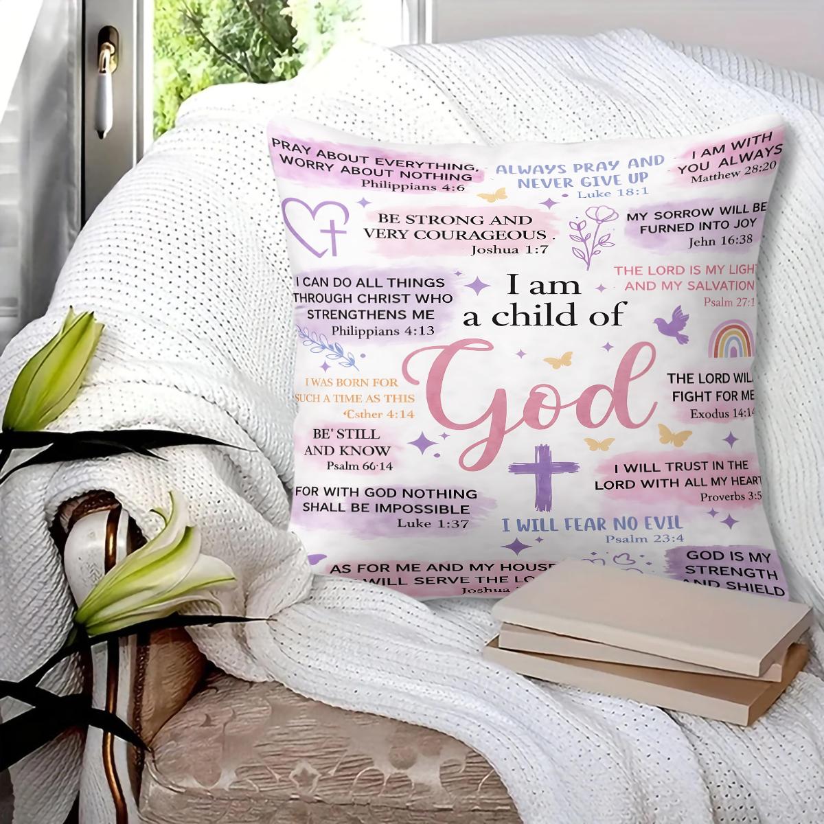 I Am A Child Of God Throw Pillow, Christian Bible Verse Cushion, Religious Accent Pillow (Includes Pillow Core), Inspirational Decor for Bedroom, Sofa & Church,Gift for Mother, Sister, Daughter