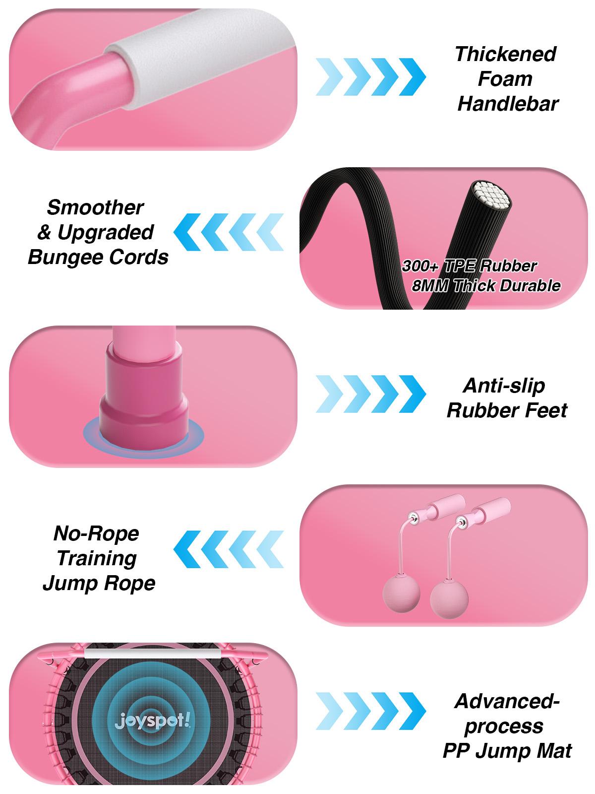 JOY SPOT! 450 LBS Foldable Trampoline 40" Fitness Trampoline with Bungees Adjustable Foam Handle/T Handle No Rope Training Jump Rope Home Gym Workout Stable Quiet Exercise Rebounder for Adults