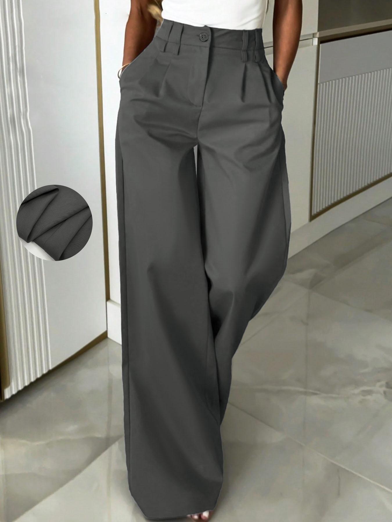 Elegant Wide Leg Straight Pants for Women, High Waist Casual Trousers, Summer Loose Fit, Spring Fall Fashion