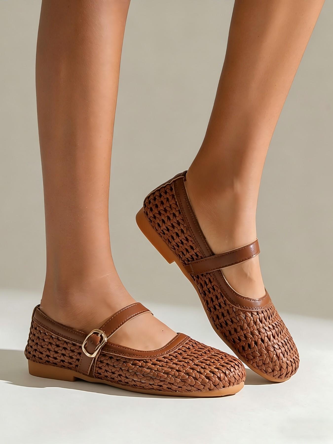 Vintage Braided Mary Jane Sandals, Breathable Flat Shoes, Casual Summer Daily Wear, Shopping & Vacation Footwear
