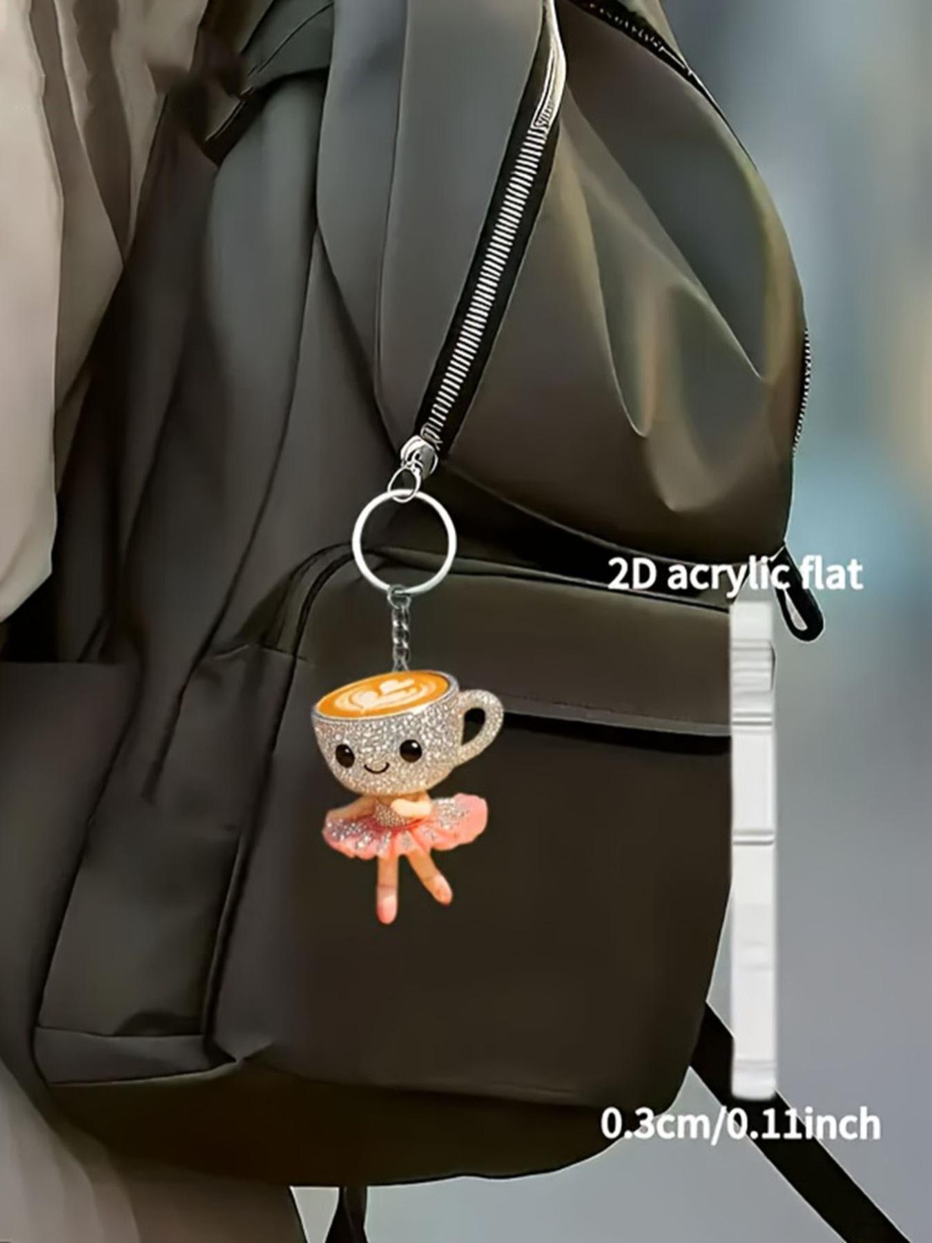 New Acrylic Keychain with Dancing Coffee Cup Design, Perfect Holiday Gift Decoration, Car Key Chain, Backpack Wallet Accessory, Keychain for Bags