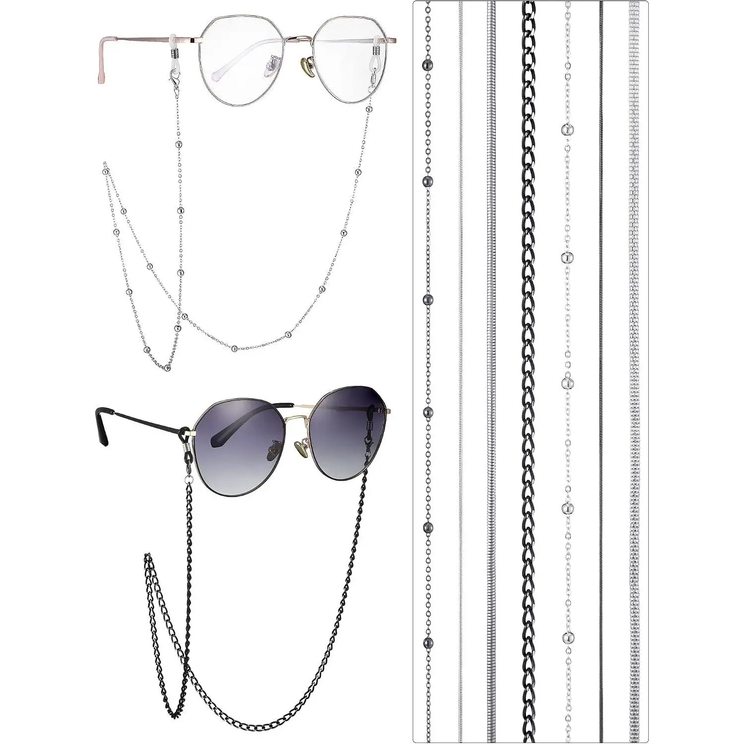 Unisex 7-Pcs Eyeglass Chain Set, Necklace Strap Glasses Holder Lanyard for Reading Eyewear