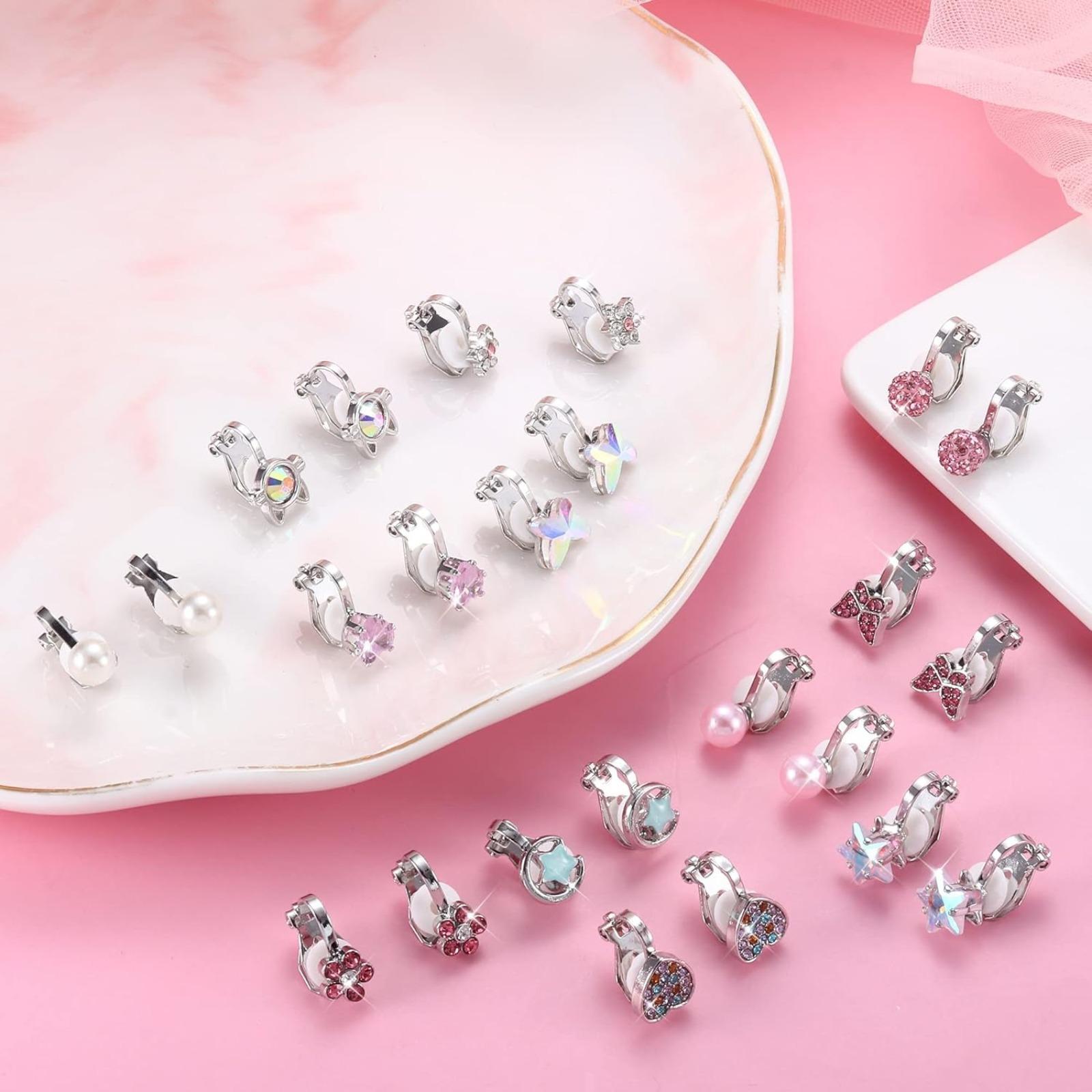 LOYALLOOK 12Pairs Cute Clip on Earrings for Women Hypoallergenic Turtle Heart Star Butterfly Flower Pearl CZ Clip Earrings Multicolored Clip-on Stud Non Pierced Earrings Set Perfect Accessory Blings Adorable Design Easy To Wear Rainbow Alloy