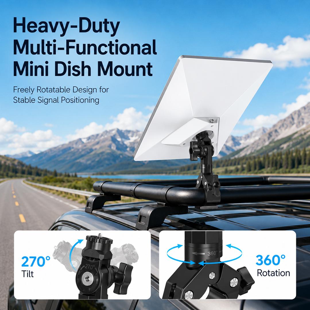 Starlink Mini Clamp Mount, Adjustable Pole & Roof Rack Bracket with 1/4" Screw, Portable Mount Holder for RV, Truck, Camping & Outdoor Use