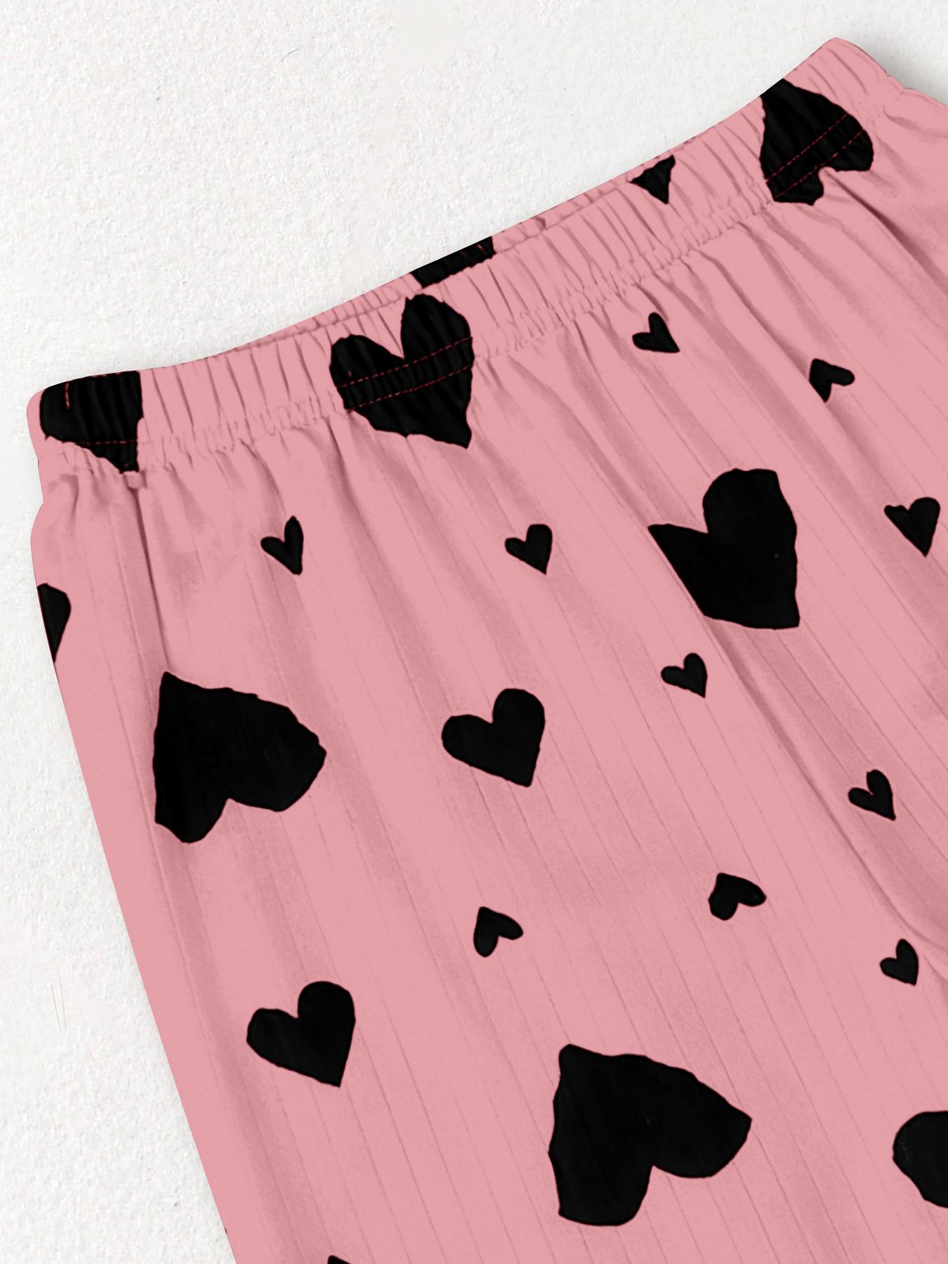 Women's Sleepwear Set, Casual Round Neck Long Sleeve Pants, Romantic Heart Print, Soft Elegant Comfortable, Wearable at Home