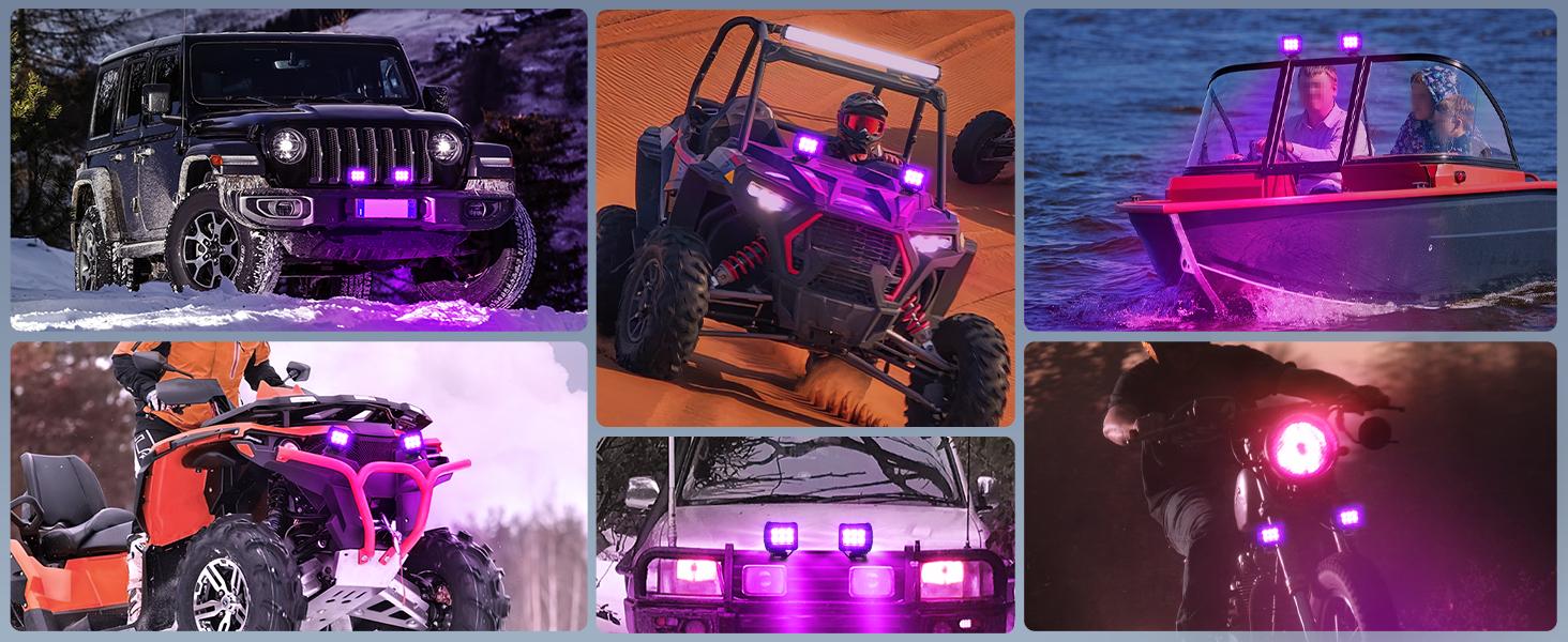 Nilight 4 Inch LED Light Pods Purple Spot Beam Driving Decoration Neon Light Bar 2PCS 18W Off Road Lights 12V 24V Lighting for Truck ATV UTV SUV RV Pick-up Van Boat light bar Automotive  dealsforyoudays