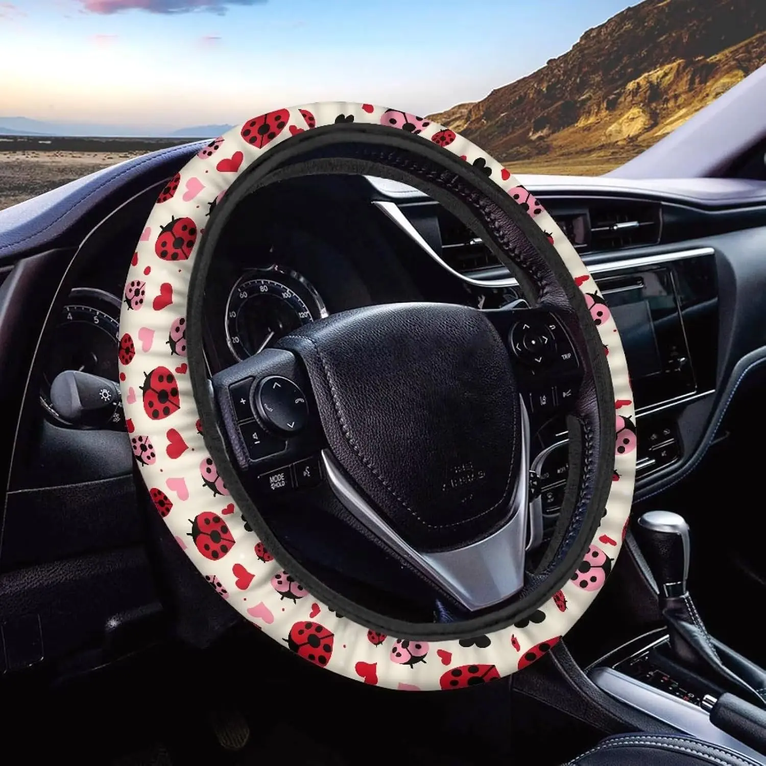 Ladybug Steering Wheel Cover Green Soft Elastic Car Steering Wheel Cover Universal Vehicle Interior Accessories for Women Girly