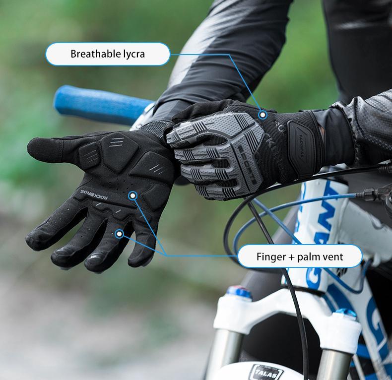 ROCKBROS Mountain Bike Gloves Dirt Bike Gloves Motorcycle Cycling Gloves with 6MM Gel Pad Touch Screen Knuckle Protection Gloves for BMX MX ATV MTB Racing Black