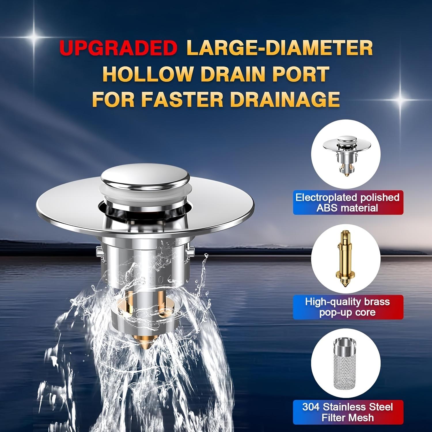 Bathroom Sink Drain Filter, Pop-Up Sink Drain Filter with Detachable Stainless Steel Basket, Bathroom Sink Plug Replacement