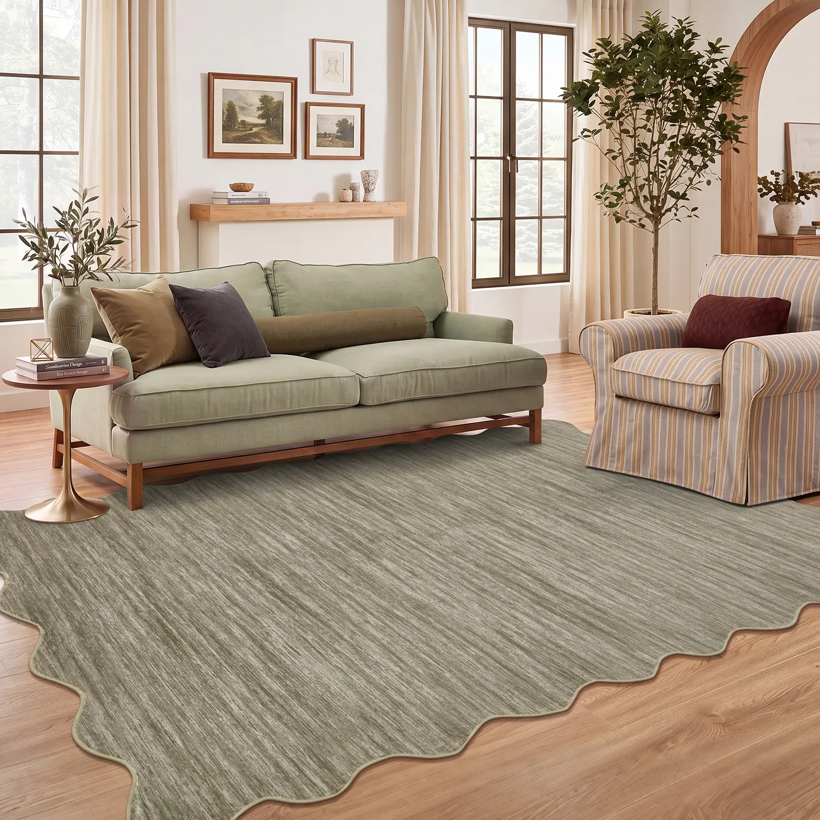 Fan-shaped Border Rug Washable Solid Color Printed Rug Soft Non-slip Ultra-thin Foldable Indoor Decorative Rug for Bedrooms Dining Rooms Playrooms Children's Rooms and Farmhouses