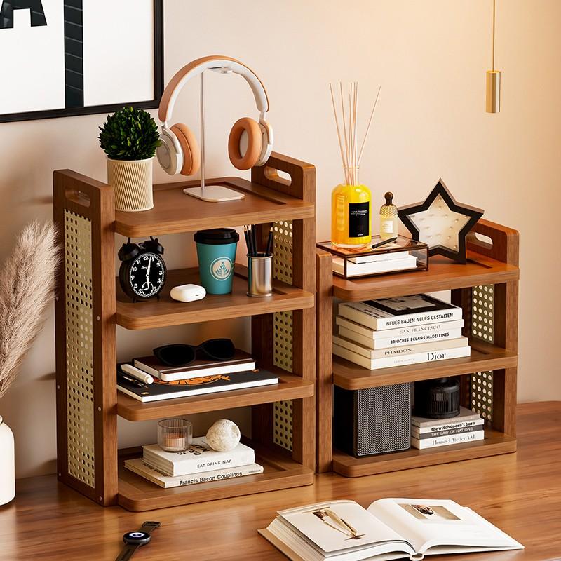 1pc Bamboo Desktop Organizer, Woven Style Bookshelf, Handheld Figure Display Rack, Cosmetic Holder, Cup Storage, Living Room Kitchen Use