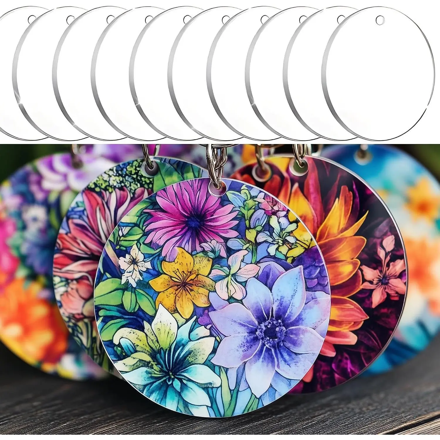 10-Pack Sublimation Keychain Blanks | Acrylic - Clear DIY Heat Transfer Blanks for Custom Photo Keychains
