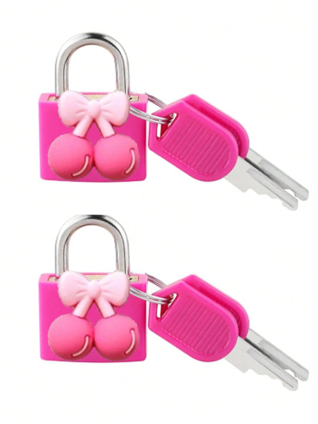 Luggage lock, small trolley suitcase padlock with key, copper core with sturdy plastic shell (cherry pattern for easy matching), compact and solid, mini suitcase padlock, travel bag metal key lock, durable brass lock core