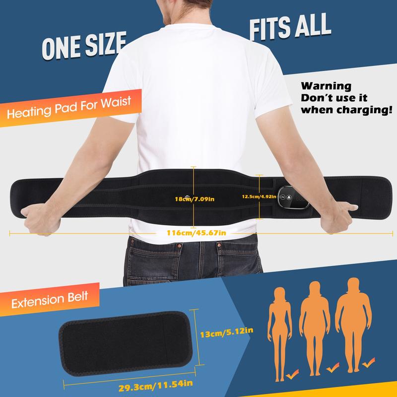Cordless Lower Back Massager, Waist Heating Pad, Shoulder Heating Pad, LED Belt with 3 Levels Heat & Vibration, 5000mAh Heated Back Wrap Strap for Dad Mom Gifts, Portable Heating Pad