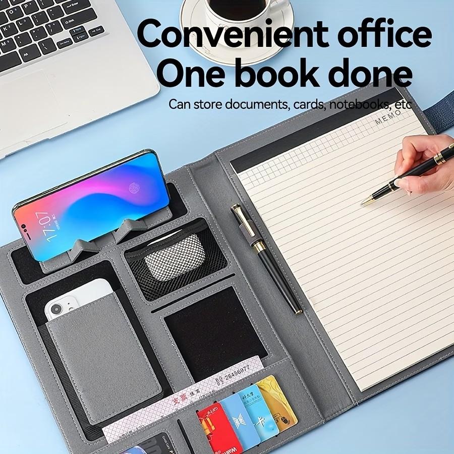 Multifunctional A4 File Folder with Sticky Notes, Office Storage Business Leather Document Manager, Contract Signing Book Office Supplies