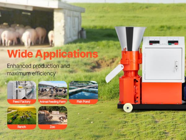 VEVOR Feed Pellet Mill Machine, 4 mm Animal Feed Pellet Making Machine, 3KW 240V Animal Food Granulator Mill Machines with 3 Pressure Rollers 4 Wheels, Ideal for Poultry, Livestock, Farm Animals