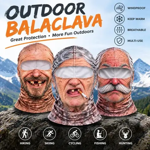 Funny Face Balaclava Mask for Men, Novelty Full Face Ski Mask with Extended Neck Coverage, Outdoor Face Cover for Skiing, Hiking, Cycling, Fishing, Hunting, Winter Sports & Gag Gifts