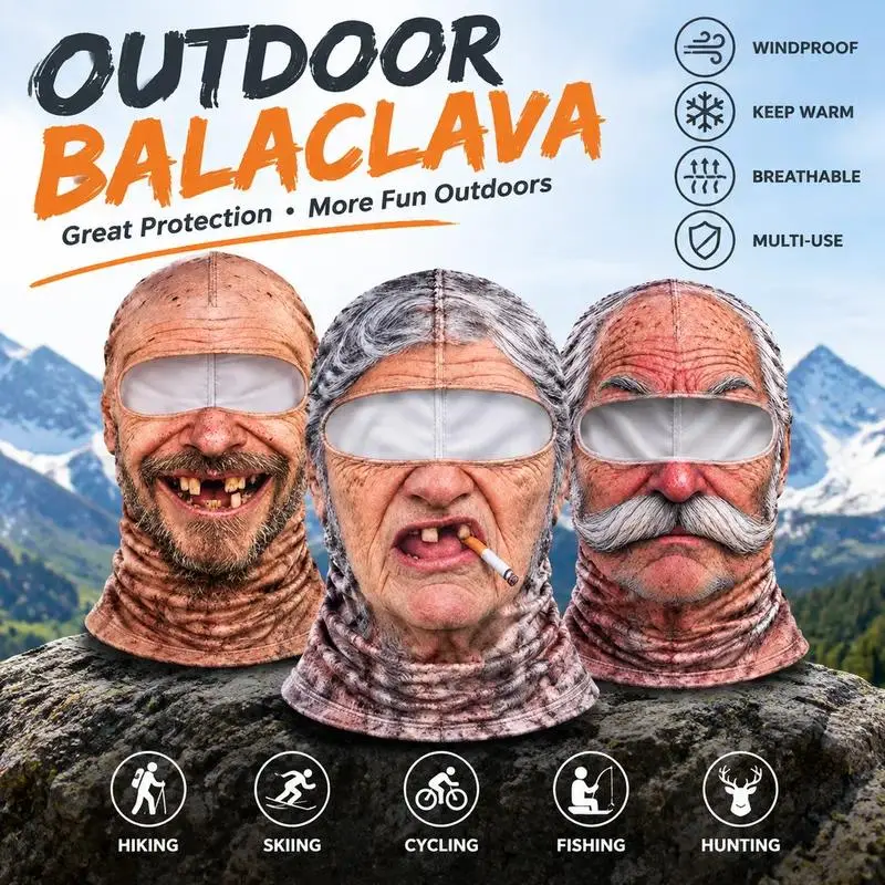 Funny Face Balaclava Mask for Men, Novelty Full Face Ski Mask with Extended Neck Coverage, Outdoor Face Cover for Skiing, Hiking, Cycling, Fishing, Hunting, Winter Sports & Gag Gifts