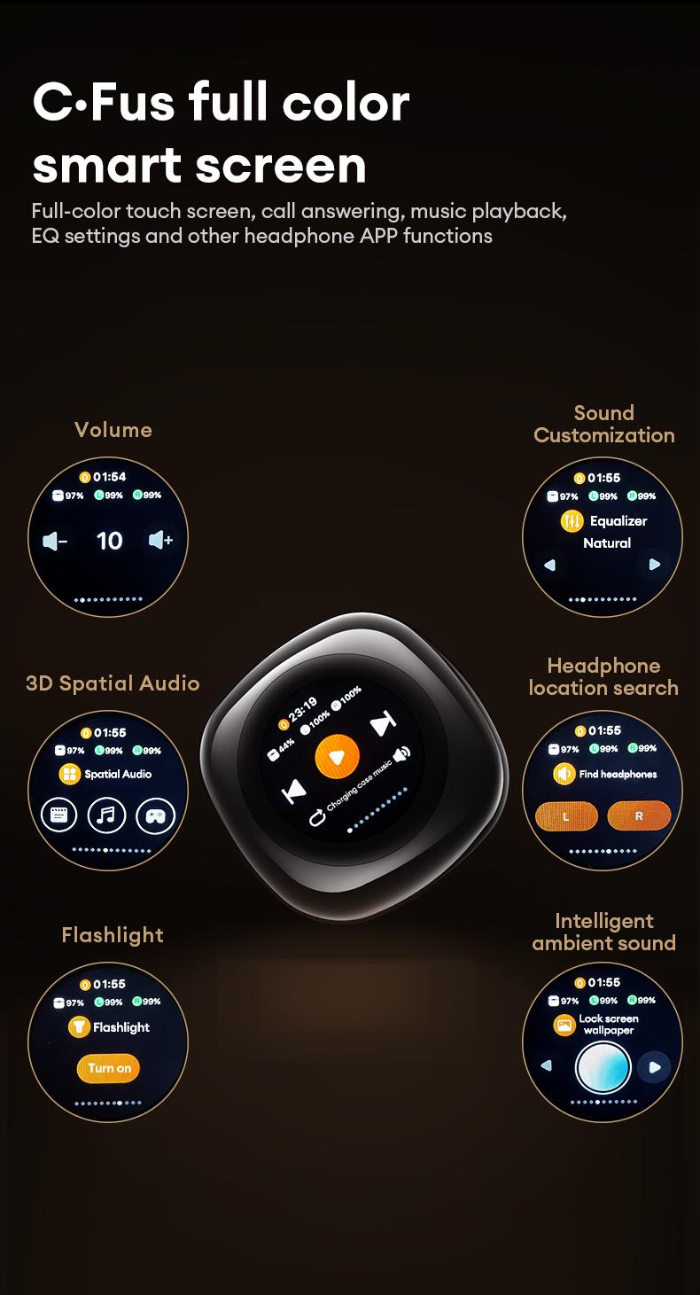 HYUNDAI CT11 Clip-on Design BlueTooth Earphone with LCD Full Color Touch Screen, Audio Wireless Headphones for Music & Phone Calls