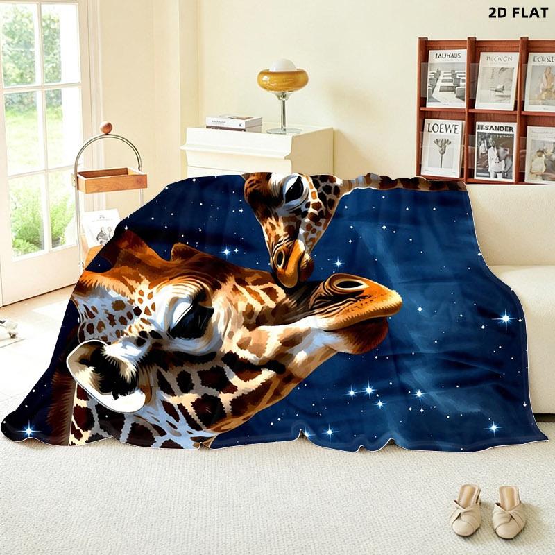 Giraffe Print Throw Blanket, Single - sided Printed, Multiple Specifications Available, Warm Cozy for Nap/Relaxation, Soft Flannel Material, Ideal for Adults, Serene Starry Night Giraffe Design, Perfect for Home/Office Lounging