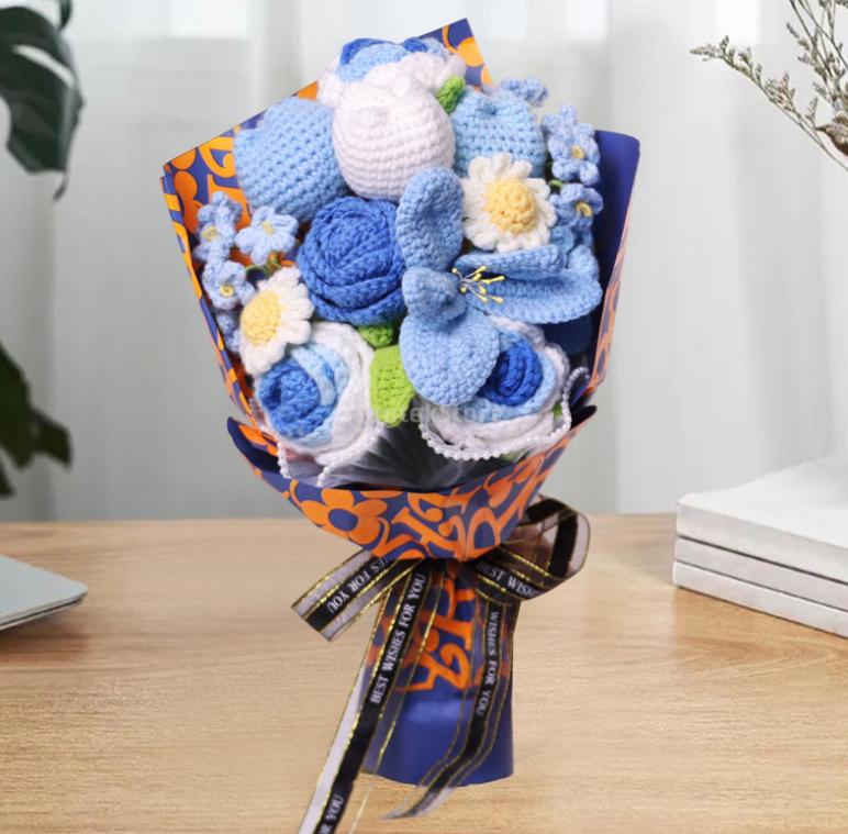 Handmade Crochet Flower Bouquet,Soft Touch Artificial Flower Bouquet, Decorative Flower forfamily, friends,Mother's Day Gifts, Anniversary ,Deals for you days Yarn Fruit