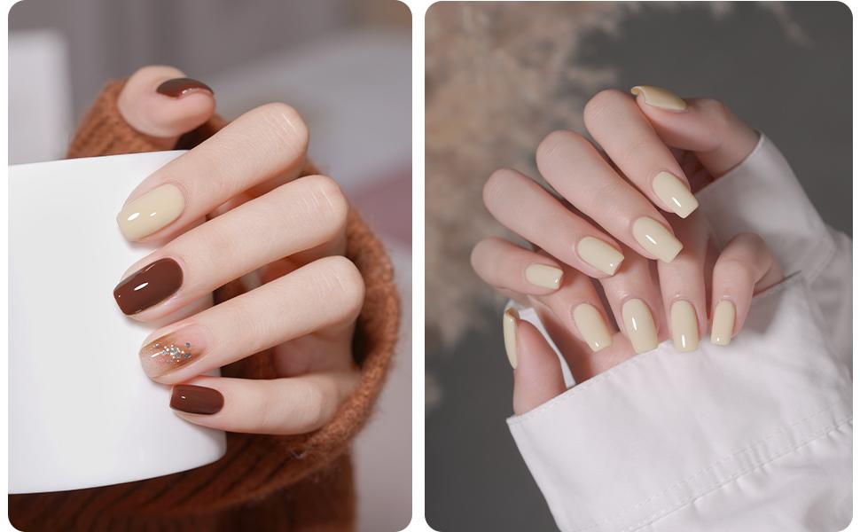 GAOY Chocolate Cake Nude Brown Fall Gel Nail Polish Set, 6 Colors White Beige Dark Tan Taupe Soak Off UV Light Cure Gel Polish Kit for Salon and Nail Art DIY at Home