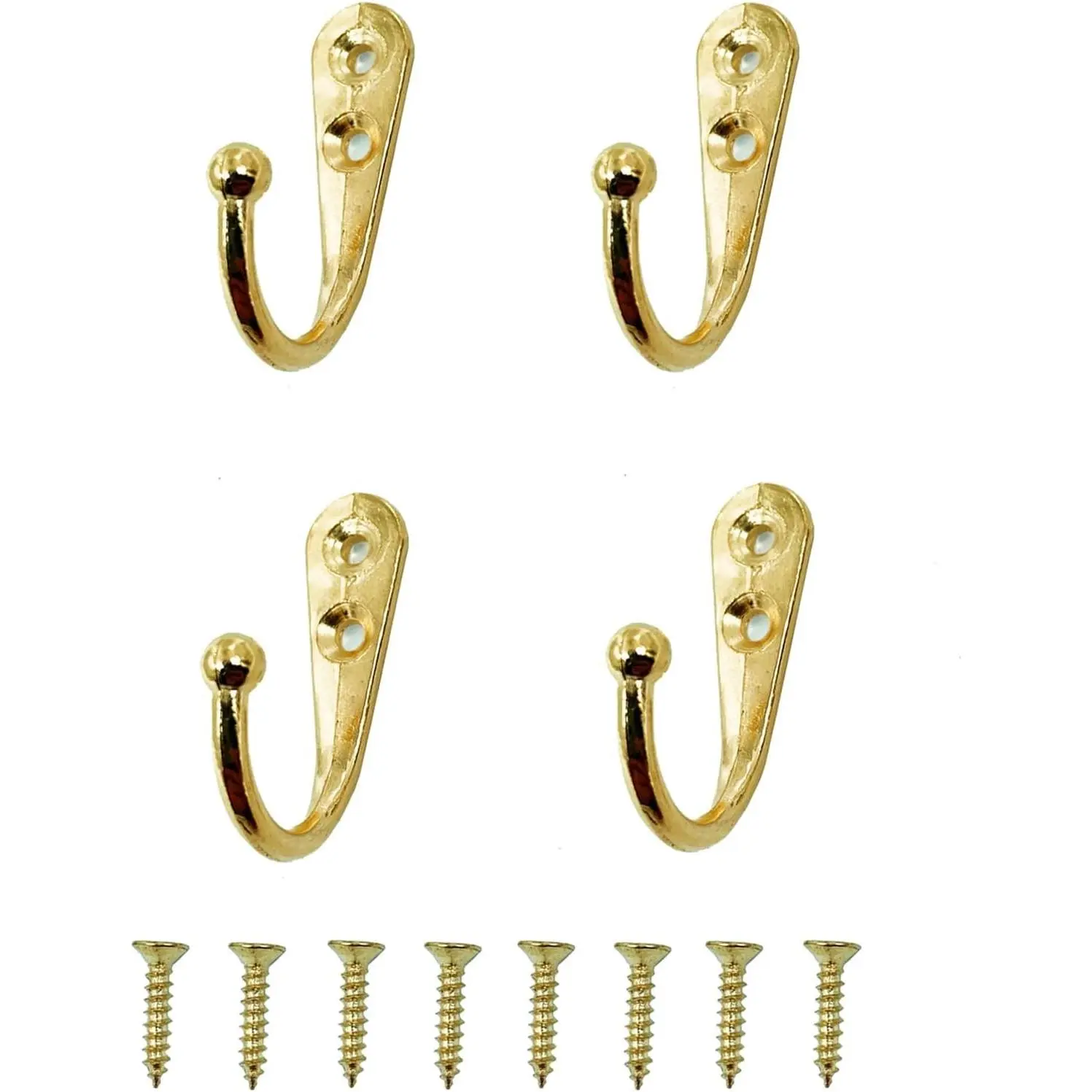4 Pcs Wall Mounted Hooks for Bedroom,Bathroom,Kitchen,and Cabinet Hangers (with 8 Screws)-Gold