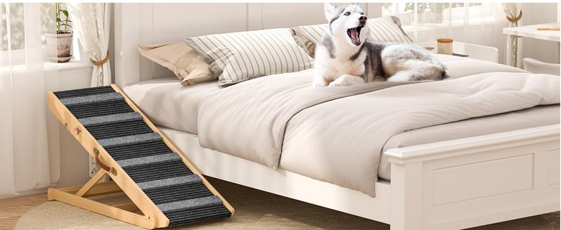 Aowos Dog Ramp for Bed, Folding Wooden Pet Ramp for Small Large Dogs Cats, 7 Adjustable Height from 10.8" to 26.6", Portable Stable Dog Pet Steps for Car Couch High Bed, Supports Up to 200lbs Aowos Dog Ramp for Bed, Folding Wooden Pet Ramp for Small Large Dogs Cats, 7 Adjustable Height from 10.8" to 26.6", Portable Stable Dog Pet Steps for Car Couch High Bed, Supports Up to 200lbs