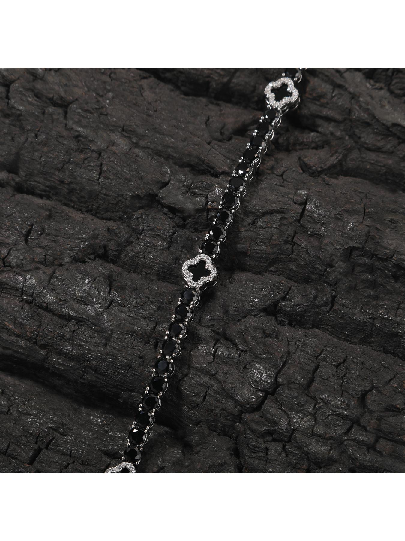 Hip Hop Four Leaf Clover Clasp Bracelet, Silver Black Clover Bracelet for Women, Trendy Hip Hop Jewelry