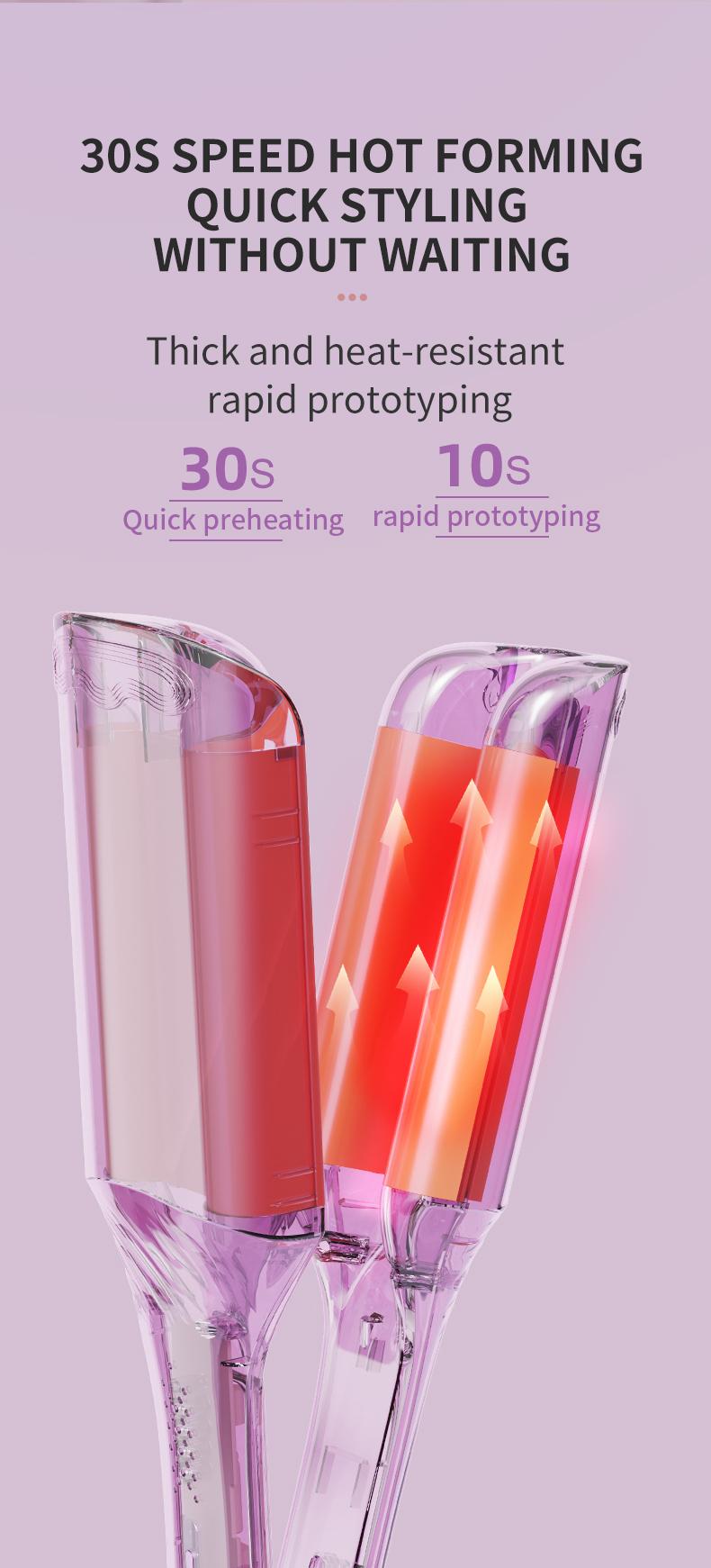 Glory Curler 32MM French Wave Curling Iron with 30W Power 2 Barrels Adjustable Temperature Fast Heating 30 Seconds Auto-Off Safety Lock for All Hair Types French Pink Silicone Thermal Brush and Curler Wand